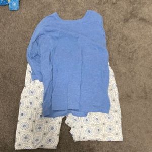 Blue pj shirt with matching white bottoms